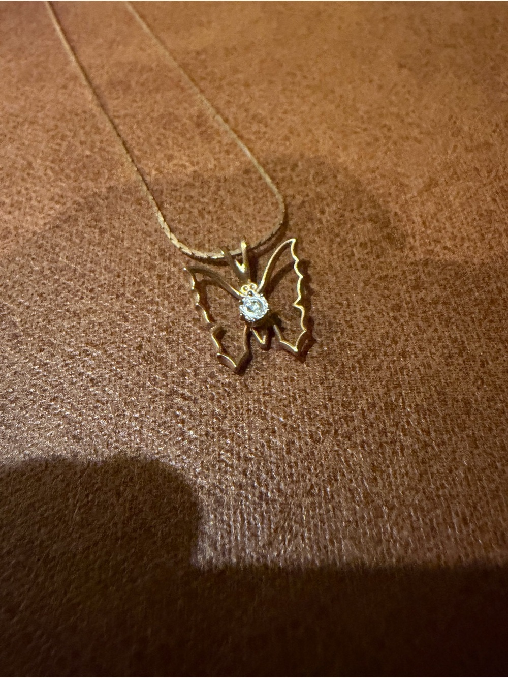 Vintage Gold-Tone Butterfly Pendant Necklace with Solitaire Crystal Stone